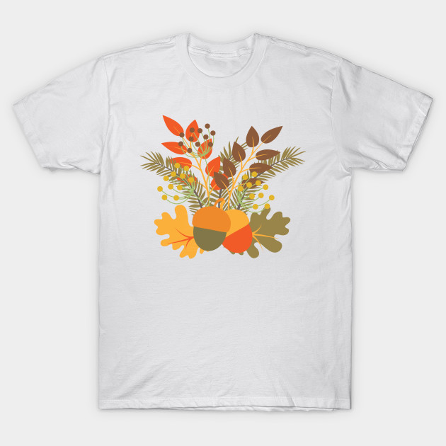 Autumn Floral Acorns & Leaves T-Shirt-TOZ